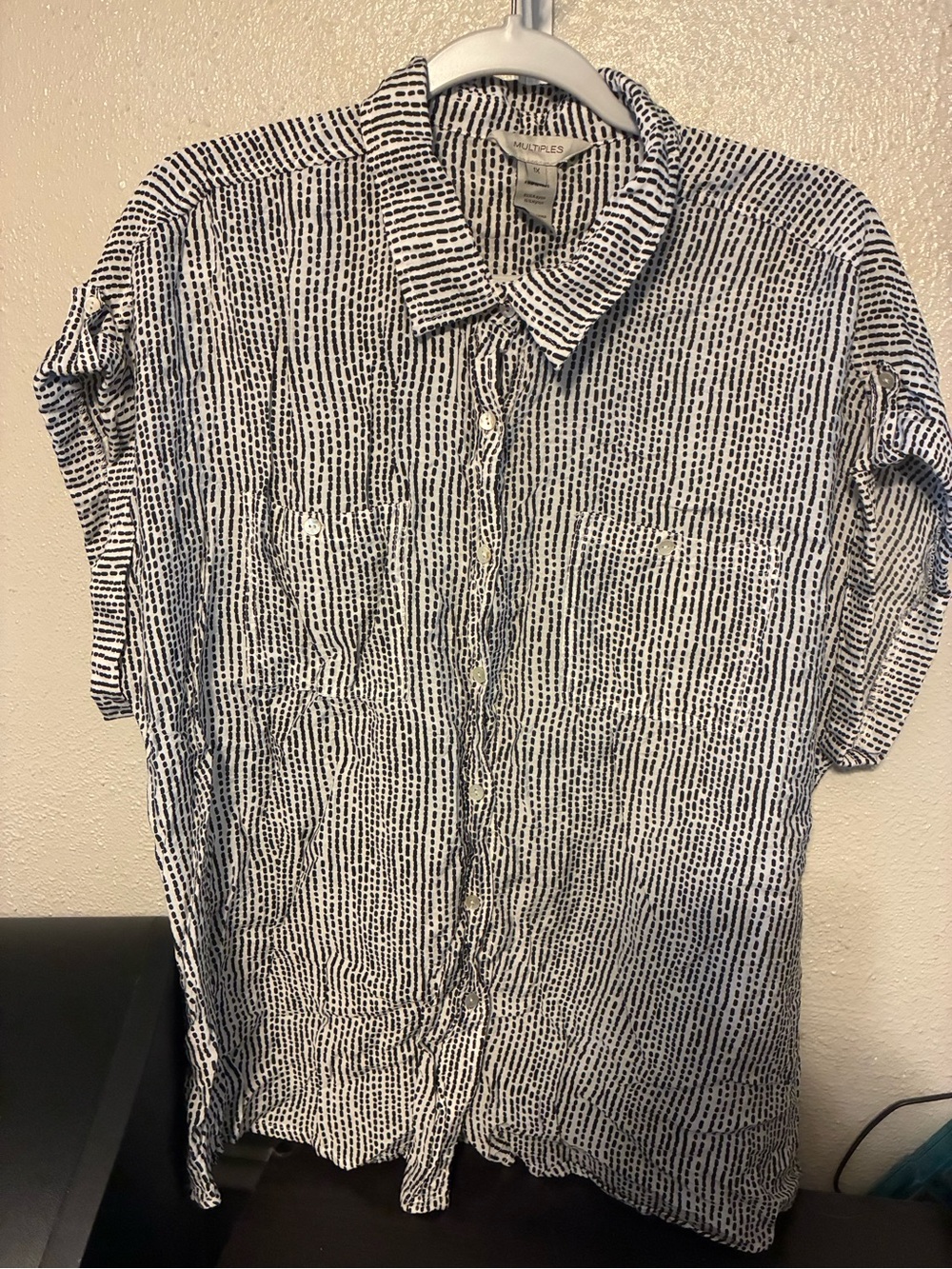 Multiples Women’s 1X Patterned Button-Up Casual Shirt